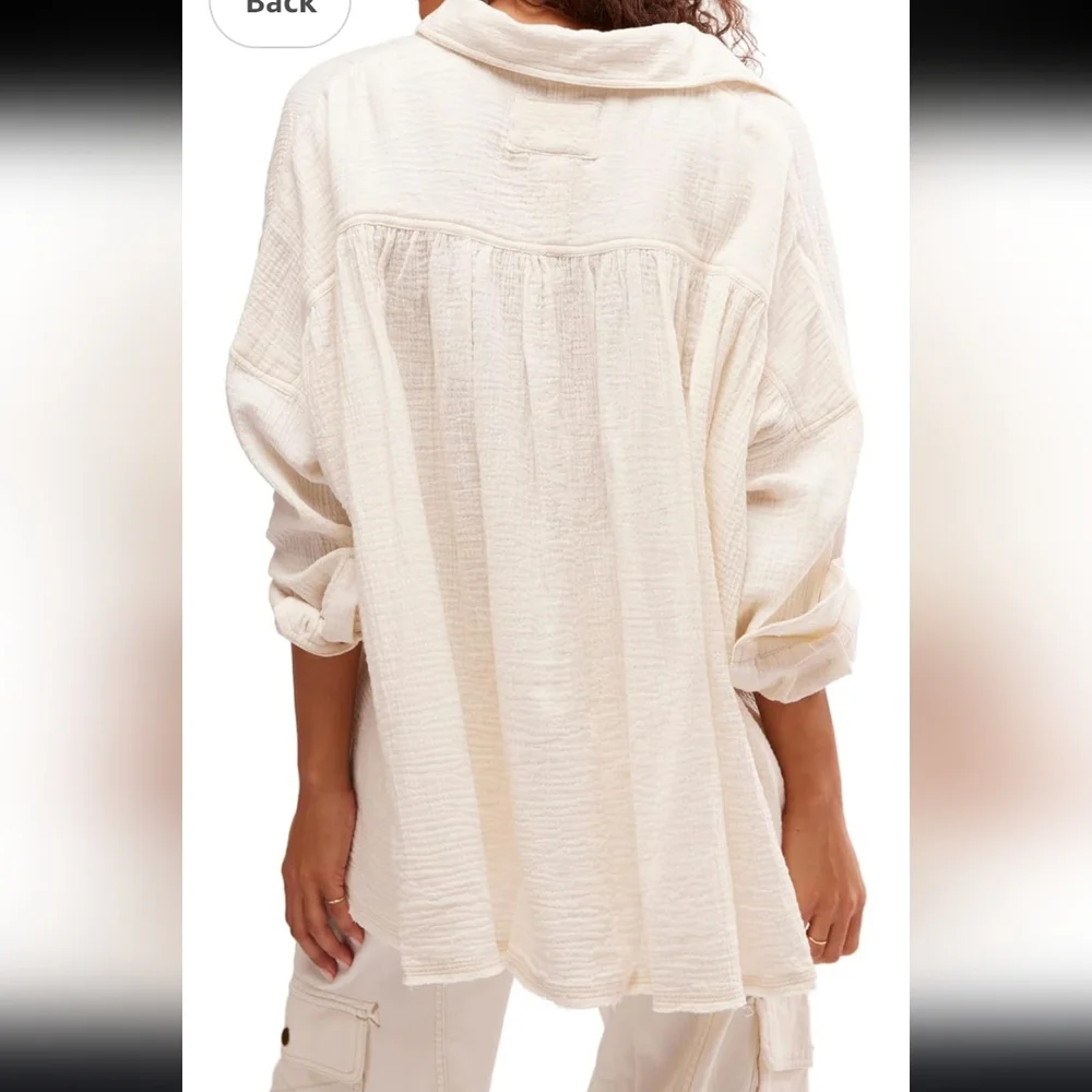 NWT XS FREE PEOPLE Women's Cardiff Cotton Long-Sleeve Shirt Tiny Stain See Above - Picture 3 of 4